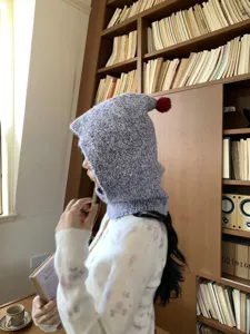 Korean style autumn winter knitted balaclava hat hooded scarf warm ear protection woman