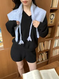 Chal triangular de punto trenzado estilo coreano mujer otoño nuevo pañuelo pequeño