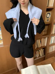 Chal triangular de punto estilo coreano para mujer, bufanda de otoño y capa accesorio elegante