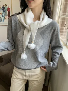 Stile coreano carino pon pon perline sciarpa triangolo donna autunno inverno lavorata a maglia scialle