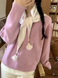 Sciarpa triangolare lavorata a maglia in stile coreano per donne, scialle caldo invernale.