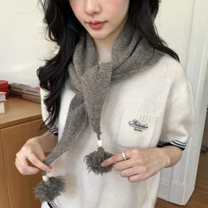 Donna autunno inverno sciarpa triangolare in maglia con perline e nappe foulard caldo ed elegante