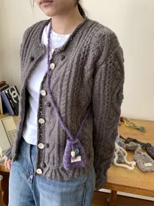 Bolso bandolera de punto mini otoño invierno con cuentas, bolso de lana casual para mujer.