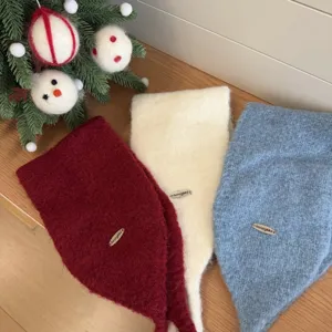 Korean style knitted winter warm ear muff hat with strap and pom pom, cute outdoor gear.