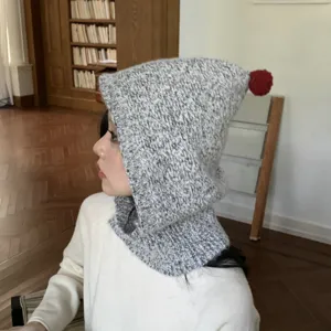 Acrylic Winter Balaclava Hat Women Knitted Hood Scarf Warm Windproof Ear Protection Hooded Neck Warmer