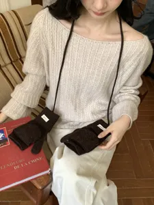 Thickened knit flip-top gloves with neck strap for women winter warmth cycling daily use