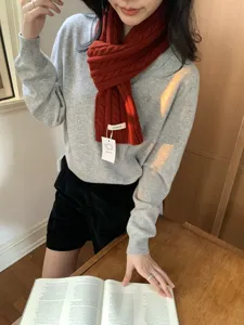 Women's pure wool cable knit scarf, thick winter warm neck warmer, vintage fashion accessory.