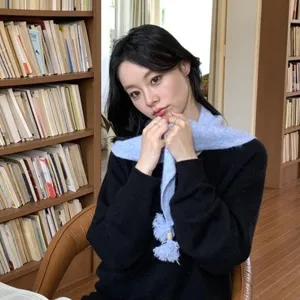 Stile coreano simpatico pompon perlato sciarpa triangolare donna autunno inverno lavorata a maglia