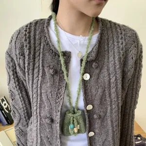 Mini bolso cruzado de punto verde lindo auricular monedero invierno nuevo estilo de mujer