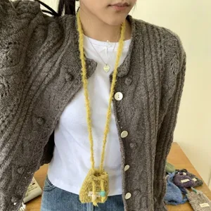 Mini bolso cruzado de punto para mujer lindo monedero de auriculares otoño invierno
