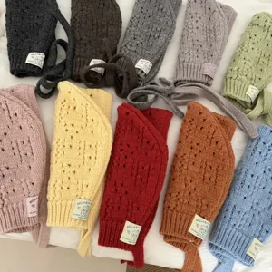 Knit balaclava bonnet hat hollow out warm cute stylish winter women headwear beanies