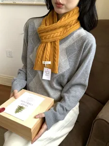 Cozy yellow cable knit wool scarf for women winter, thick warm stylish winter neck warmer