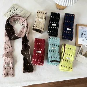 Korean Style Contrast Color Striped Knitted Scarf Women Autumn Winter Warm Polyester Neck Wrap Fashion Skinny Scarf