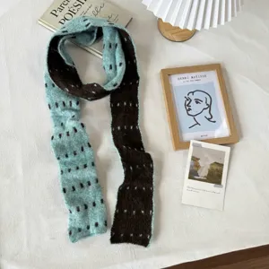 Korean style color block knitted scarf women autumn winter warm fashion cozy neck wrap accessory