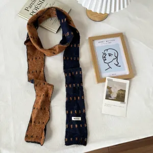 Korean style colorblock knit scarf with stylish design for women autumn winter warm