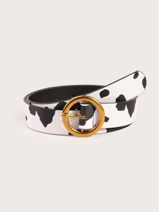Cintura moda donna stampa mucca con fibbia ad ardiglione tonda oro vintage accessorio jeans
