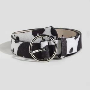 Cintura donna stampa mucca con fibbia metallica rotonda stile vintage per jeans casual