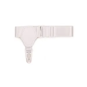 White JK uniform garter strap detail showing elastic band and secure clip component.