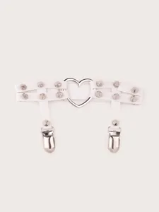 White punk heart thigh garter elastic leg ring with metal studs and clips for women