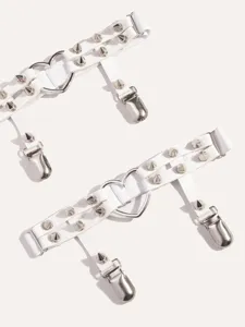 White punk style leg garter with metal spikes, heart rings and clips for women!