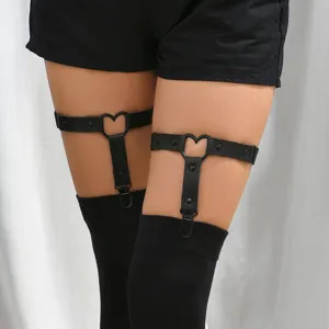Black heart leg garter belt punk gothic adjustable thigh ring hosiery strap detail view
