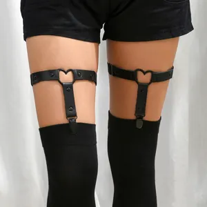 Punk Heart Garter Belt Women Faux Leather Adjustable Thigh Leg Ring Stocking Clips Sexy Cosplay Gothic Accessories