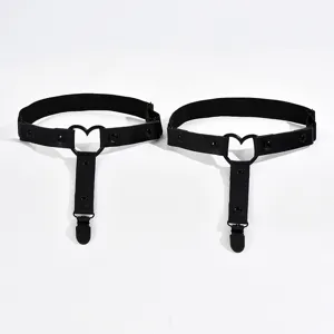 Black heart leg garter elastic punk thigh strap set for women, sexy cosplay costume accessory.