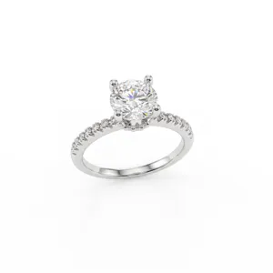Anello solitario in moissanite rotonda da 1 carato con fascia in pavé elegante