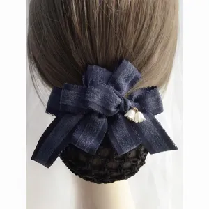 Professional Women Hair Net Bowknot Hair Clip With Lily Of The Valley Charm Elegant Bun Cover For Nurses Bank Staff Office Hair Accessories