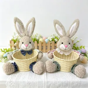 Osterhase Süßigkeiten Korb Plüschpuppe Rattan Korb Feiertag Dekoration Schaufenster Details