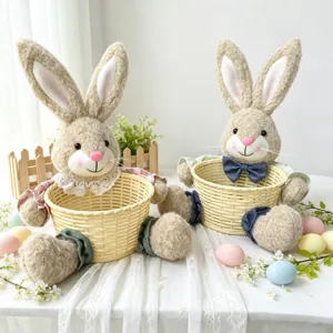 Osterhase Süßigkeitenkorb Plüschpuppe Rattan Aufbewahrungskorb Feiertags Dekoration Requisite