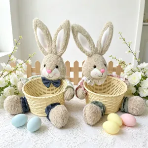 Osterhase Plüschtier Aufbewahrungskorb mit bunten Eiern, perfekte festliche Dekoration.