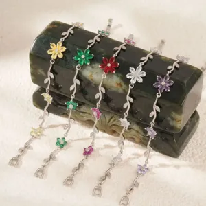 Gorgeous multi-color cubic zirconia flower vine bracelet detail view for chic fashion looks.