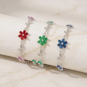 Elegant Cubic Zirconia Flower Vine Bracelet Fashion Jewelry Multi-Color Detail View