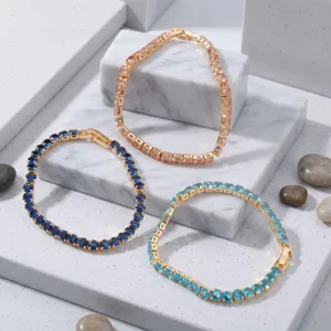 Minimalist Copper Round Rhinestone Tennis Bracelet For Women Elegant Gold Plated Adjustable Multi-Color Gemstone Bracelet Daily Jewelry Birthday Gift
