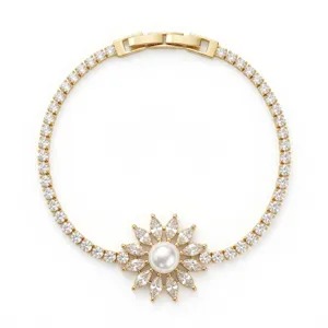 Pulsera Tenis Perla Circonita Oro Elegante Joyería Mujer Minimalista Chic Regalo