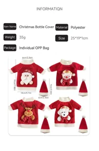 Vista dettagliata della copertina per bottiglia di natale, maglione in peluche con cappello.