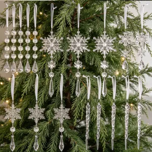 Adornos colgantes para árbol de navidad de acrílico copo de nieve carámbano gota decoración