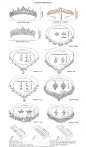 Diadème de mariée collier boucles d'oreilles et écharpe détails dimensions spécification.