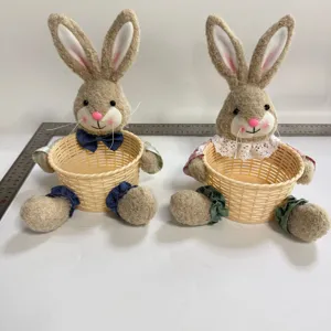 Osterhase Süßigkeiten Korb Plüsch Puppe Korbgeflecht Aufbewahrung Festliche Deko Geschenk