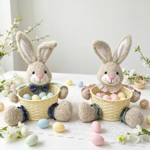 Osterhase Plüsch Süßigkeiten Korb Geflochtener Aufbewahrungskorb Für Ostereier Geschenke Festliche Tischdekoration Party Zubehör Für Kinder
