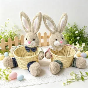 Osterhase Süßigkeiten Korb Plüschpuppe gewebter Aufbewahrungskorb Festival Dekoration