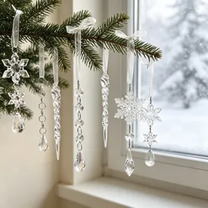 Adornos colgantes de árbol de Navidad acrílico copo de nieve carámbano gota set