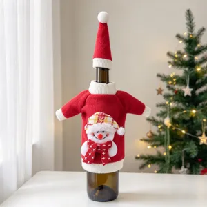 Copertura per bottiglia di vino di Natale maglione con pupazzo di neve e mini cappello.