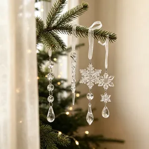 Set de adornos colgantes de Navidad de acrílico con copos de nieve y carámbanos para árbol.