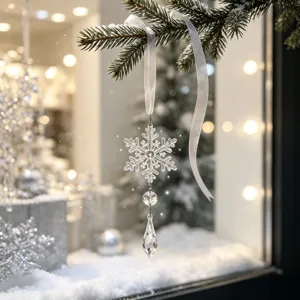 Adorno colgante de copo de nieve acrílico de Navidad gota de cristal decoración.