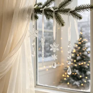Adornos colgantes de Navidad de acrílico transparente copo de nieve carámbano gota set