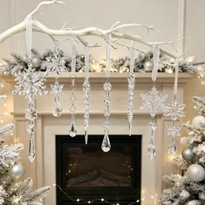 Adornos navideños de acrílico transparente copo de nieve carámbano gota para fiestas.