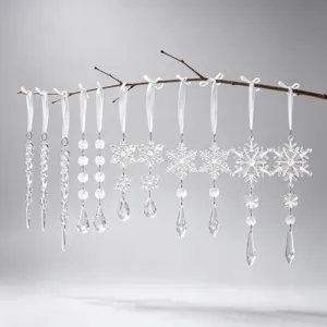 Adornos colgantes transparentes de acrílico carámbano copo de nieve árbol de navidad