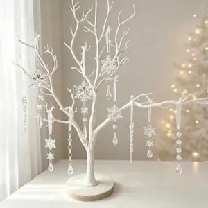 Adornos colgantes de Navidad acrílicos, copos de nieve y carámbanos transparentes.